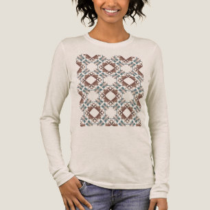 Beige Blue Brown Southwest Look Crisscross Mosaic Tri-Blend Shirt