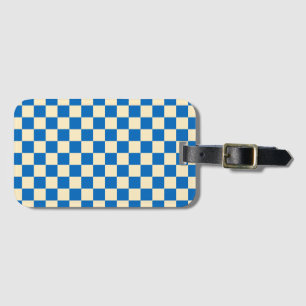 Beige + Blue Check Chequered Chequerboard Pattern Luggage Tag