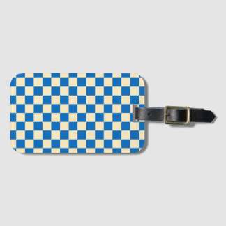 Beige + Blue Check Chequered Chequerboard Pattern Luggage Tag