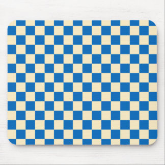 Beige + Blue Check Chequered Chequerboard Pattern Mouse Pad