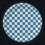 Beige   Blue Check Chequered Chequerboard Pattern Paper Plate<br><div class="desc">Beige   Blue Check Chequered Chequerboard Pattern Paper Plates</div>