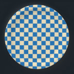 Beige   Blue Check Chequered Chequerboard Pattern Paper Plate<br><div class="desc">Beige   Blue Check Chequered Chequerboard Pattern Paper Plates</div>