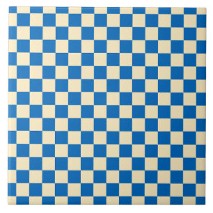 Beige + Blue Check Chequered Chequerboard Pattern Tile