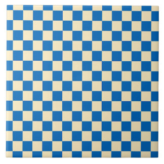 Beige + Blue Check Chequered Chequerboard Pattern Tile