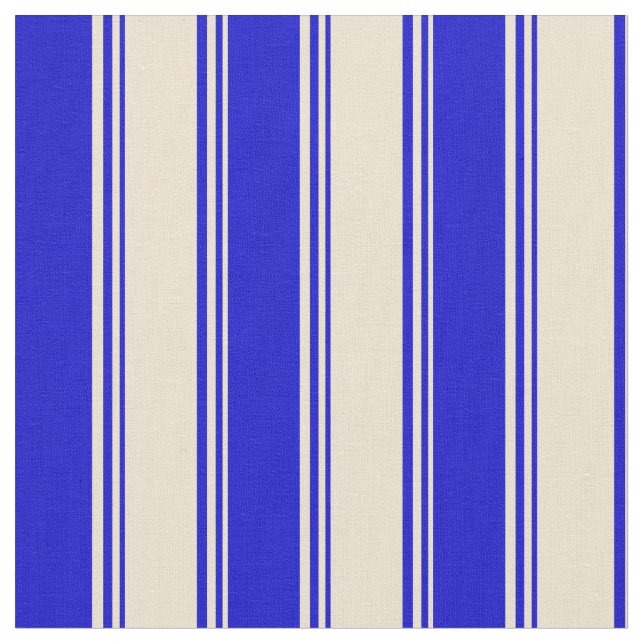 Beige & Blue Coloured Lines Pattern Fabric (Close Up)