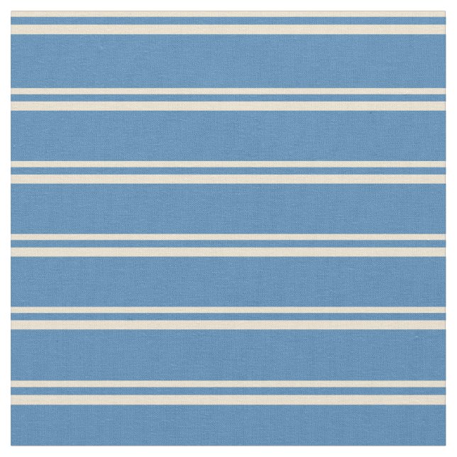 Beige & Blue Coloured Lines/Stripes Pattern Fabric (Close Up)
