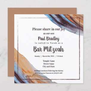 Beige, Blue, Eggplant Bar Mitzvah Invitation