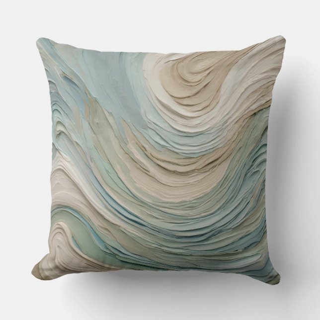 Beige Blue Green Abstract Swirl Cushion (Front)