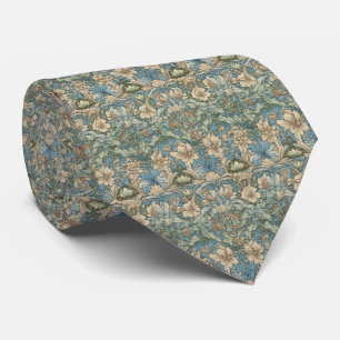 Beige Blue Green Floral Men's Tie