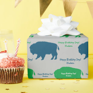 Beige Blue Green Rustic Buffalo Custom Colours  Wrapping Paper