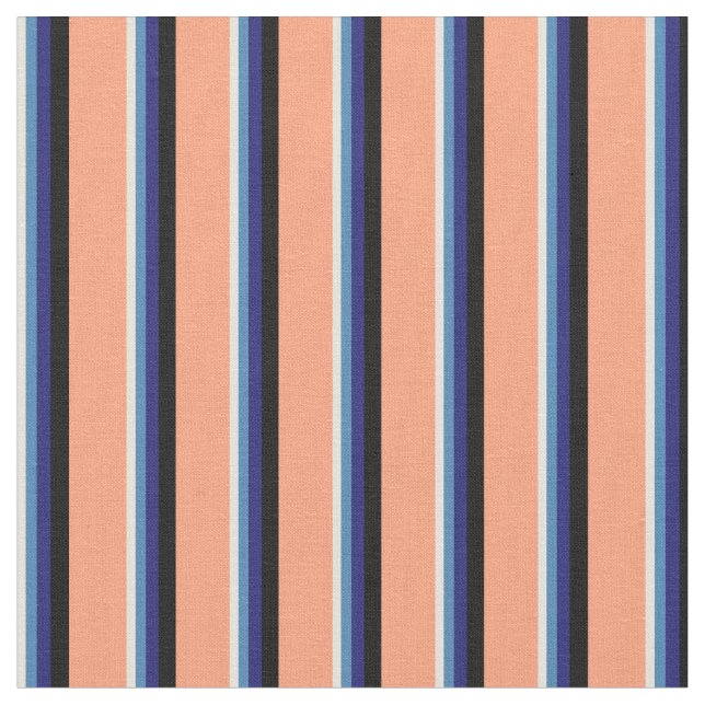 Beige, Blue, Midnight Blue, Black & Light Salmon Fabric (Close Up)