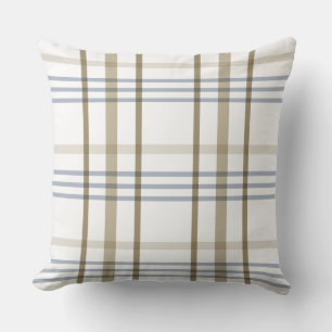 Beige Blue Plaid Cushion