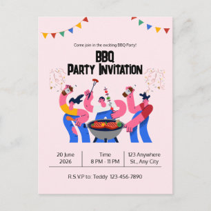 Beige Blue Playful BBQ Party Postcard
