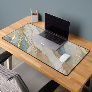 Beige & Blue Watercolor Abstract Marble Desk Mat