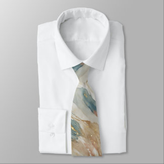 Beige & Blue Watercolor Abstract Marble Tie