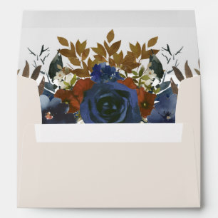 Beige Blue Watercolor Floral Wedding Envelope