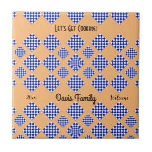 Beige Blue White Diamond Pattern Tile