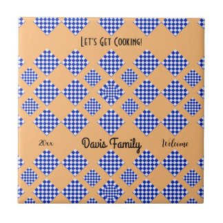 Beige Blue White Diamond Pattern Tile