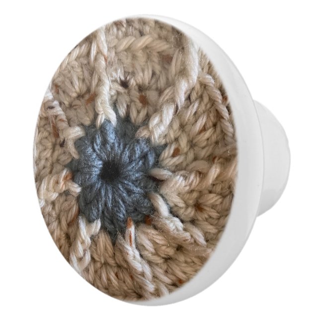 Beige Blue Yarn Photo Knitting Craft Room Crochet  Ceramic Knob (Right)