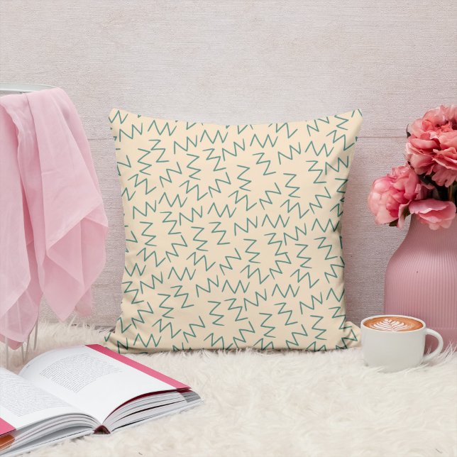 Beige Blue Zig Zag Pattern Cushion (Creator Uploaded)