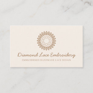 Beige Blush Diamond logo Embroidery Lace Sewing Business Card