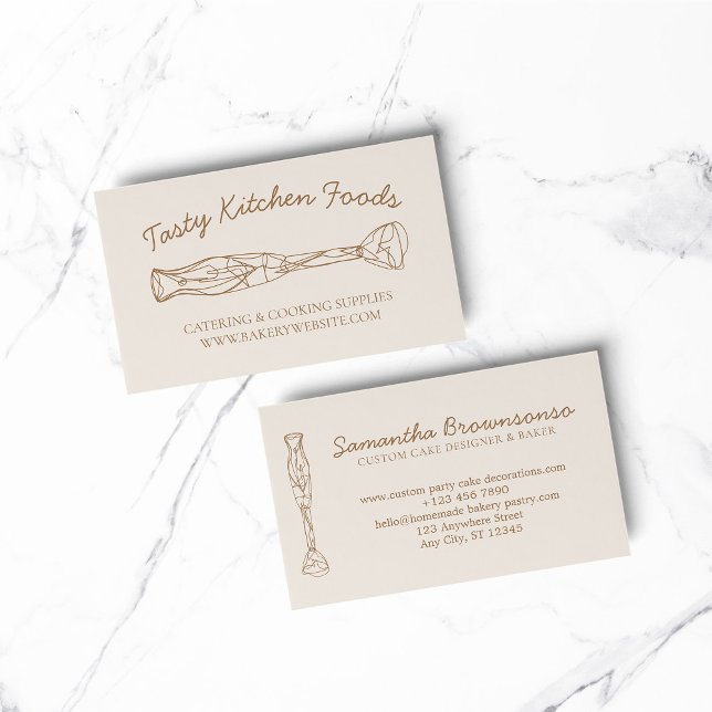Beige Blush Homemade Food Bakery Cooker Business Card (BAKERY PASTRY CHEF COOK CAKE event planner business)