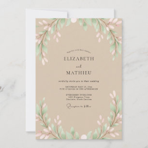 Beige Blush Leafy Wedding Invitation