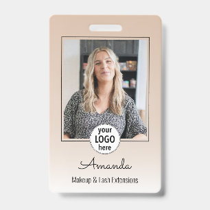 Beige Blush Minimal Elegant Photo Lashes ID Badge