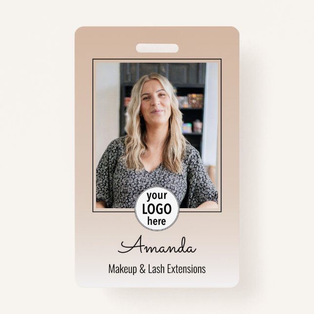 Beige Blush Minimal Elegant Photo Lashes ID Badge (Front)