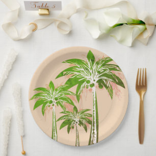 Beige Blush Palm Tree Tropical Bridal Shower Paper Plate