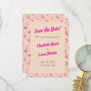 Beige & Blush Pink Floral Save the Date Card