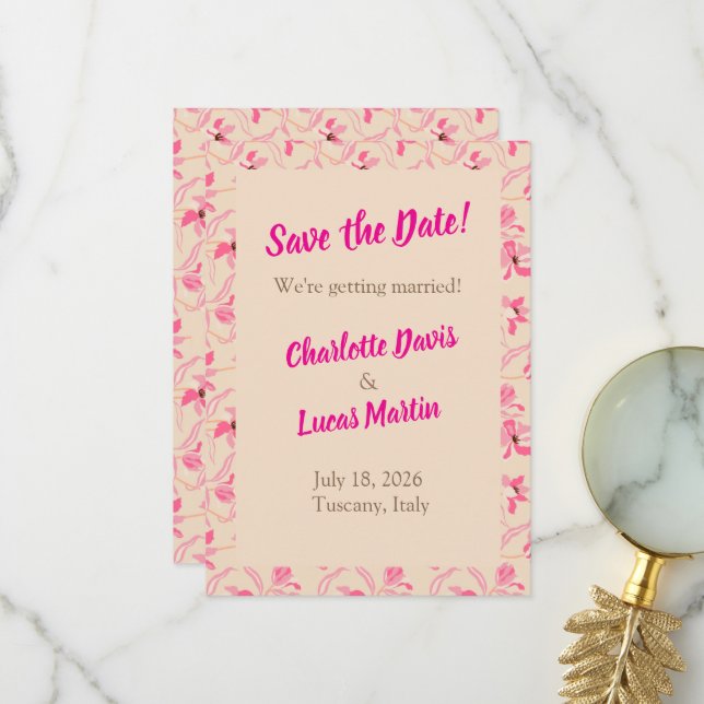 Beige & Blush Pink Floral Save the Date Card (Front/Back In Situ)