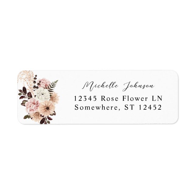 Beige & Blush Pink Rustic Floral Return Address (Front)