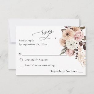Beige & Blush Pink Rustic no Meal RSVP Card