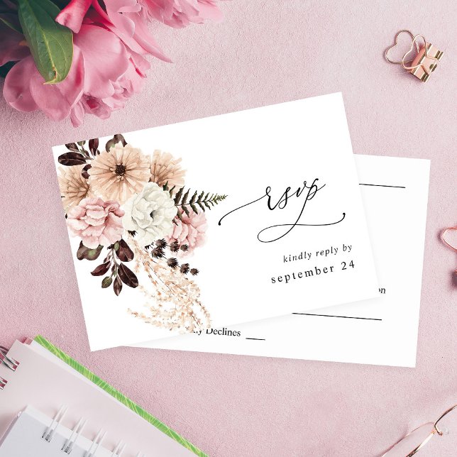 Beige & Blush Pink Rustic w Meal RSVP Card (Creator Uploaded)