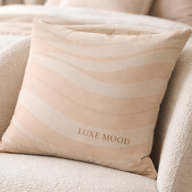 Beige Blush Ripple Throw Pillow (A diagonal blush ripple across warm beige brings gentle movement to neutral interiors.)