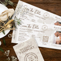 Beige Boarding Pass Destination Wedding QR code