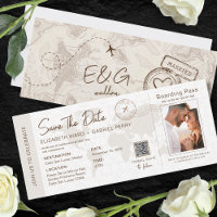 Beige Boarding Pass Travel Wedding Qr Code