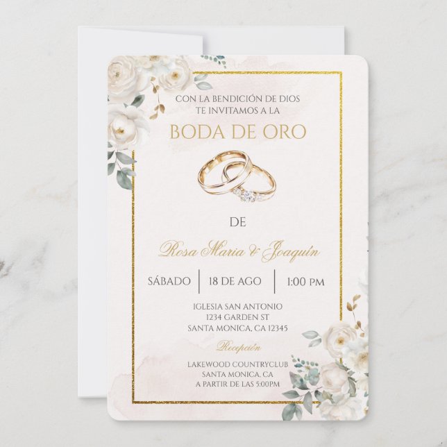  Beige Boda de oro editable Invitation (Front)