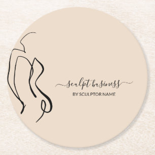 Beige Body sculpting contouring aesthetics Round Paper Coaster