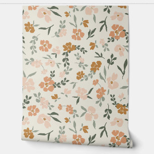 Beige Bohemian Floral (Pink, Green, Beige) Wallpaper