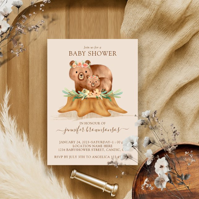 Beige Boho Bear Mummy Baby Shower Invitation (Creator Uploaded)