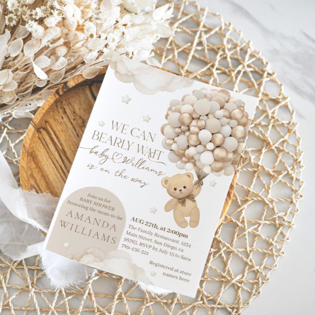 Beige Boho Bearly wait Neutral Baby Shower Invitation (Creator Uploaded)