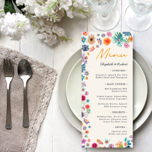 Beige Boho Chic Floral Wildflower Garden Wedding Menu