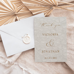 Beige  Boho Chic Photo Wedding Thank You Card