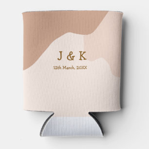 Beige boho curvy orange wedding name date can cooler
