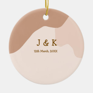 Beige boho curvy orange wedding name date ceramic tree decoration