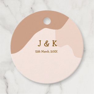 Beige boho curvy orange wedding name date favour tags