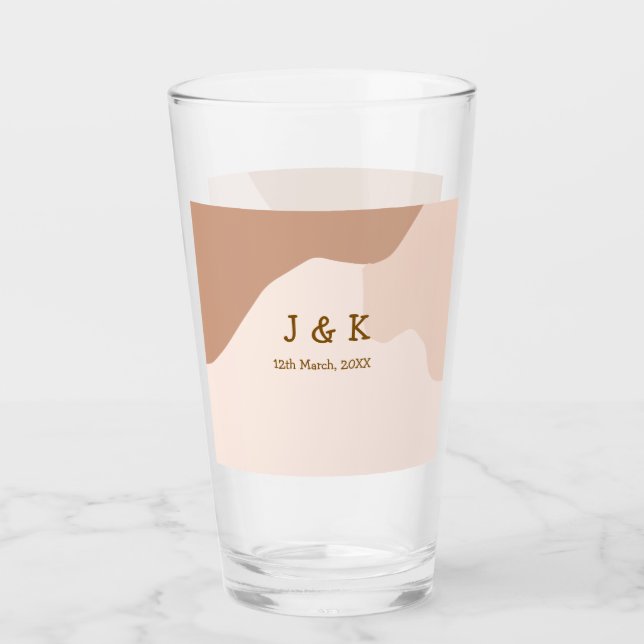 Beige boho curvy orange wedding name date glass (Front)