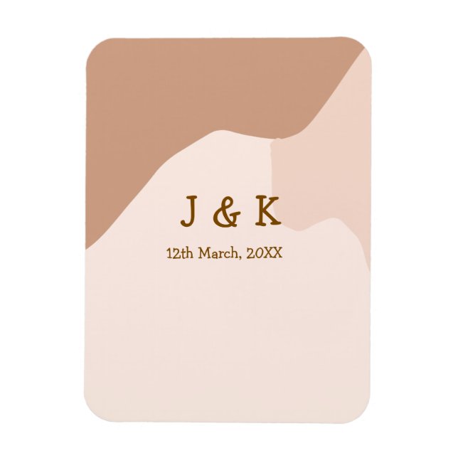 Beige boho curvy orange wedding name date magnet (Vertical)